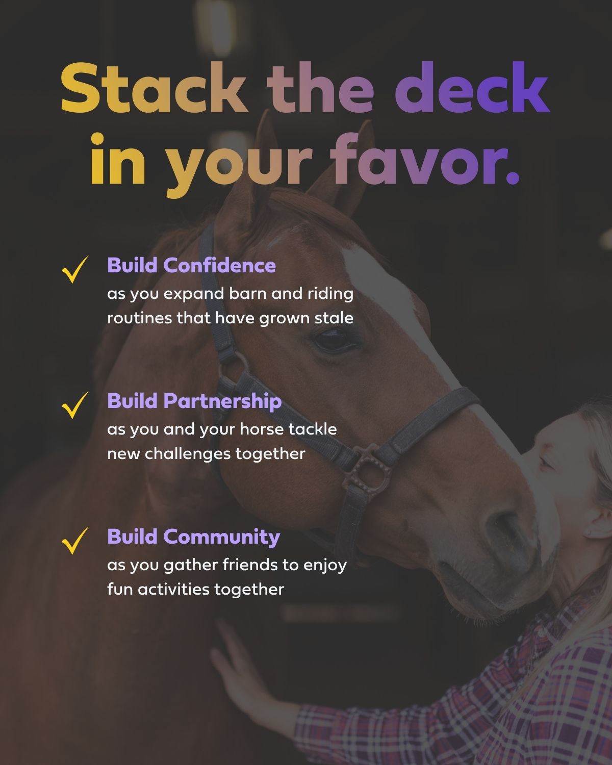 Horse and rider with motivational text on a dark background