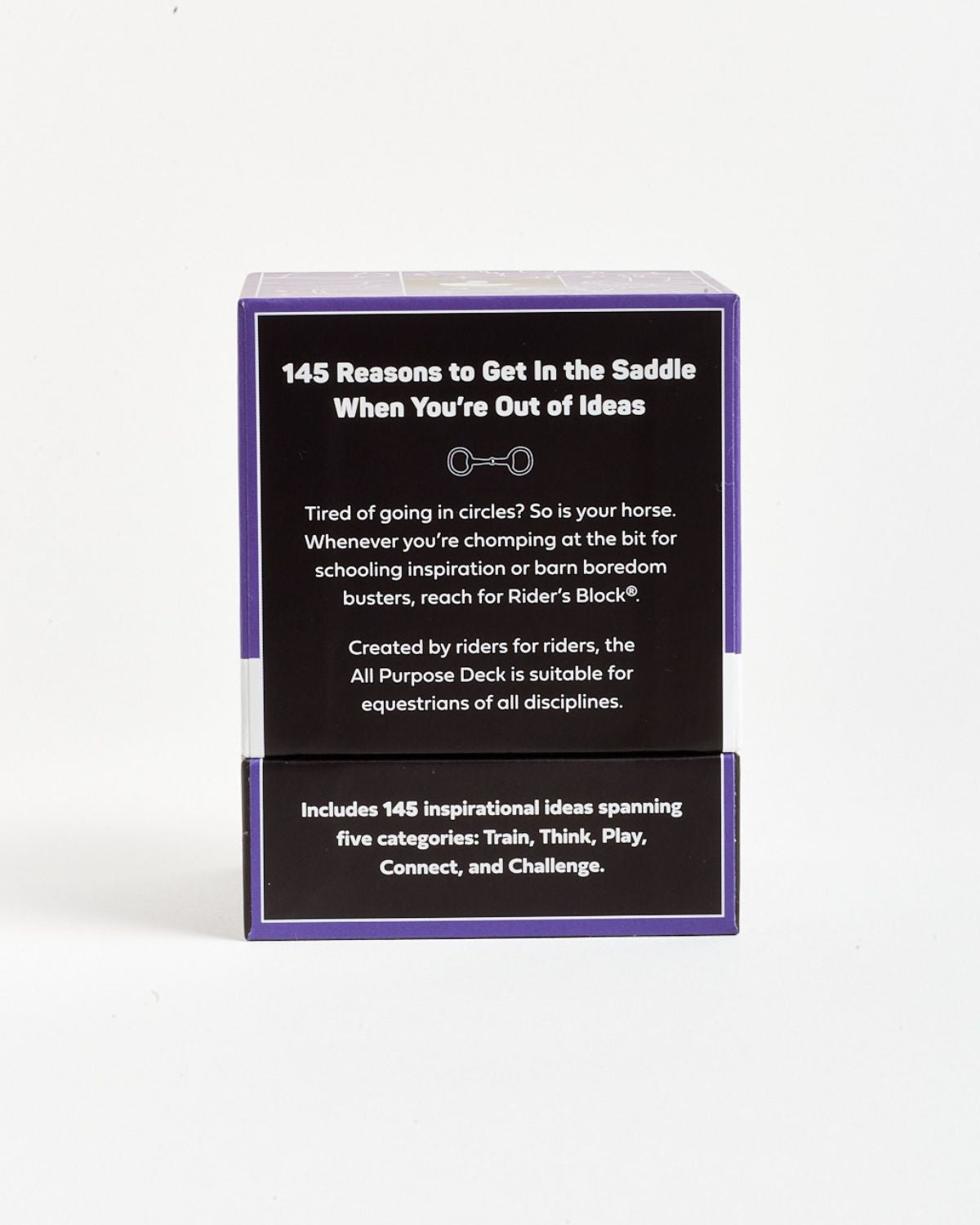 Card deck packaging with text on a white background